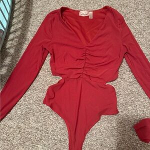Willow Coral Long-Sleeve Ruched Cutout Bodysuit